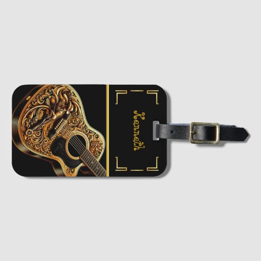 ウェスタンインスパイアアコースティックギターデザイン ラゲッジタグ (正面横)