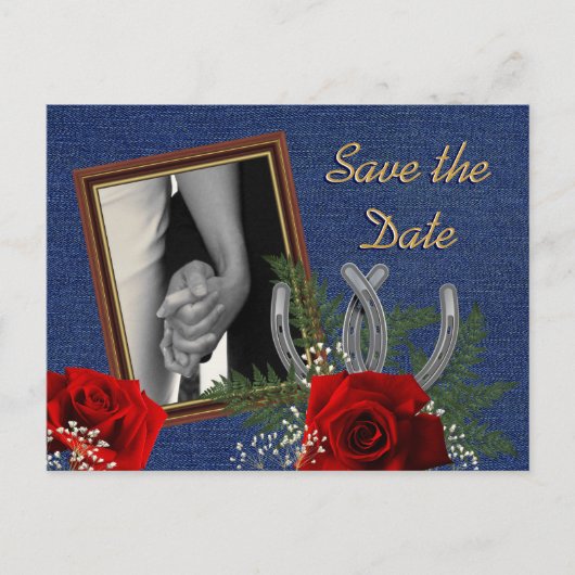 ウェスタンウェディング日付発表を保存 案内ポストカード (正面)