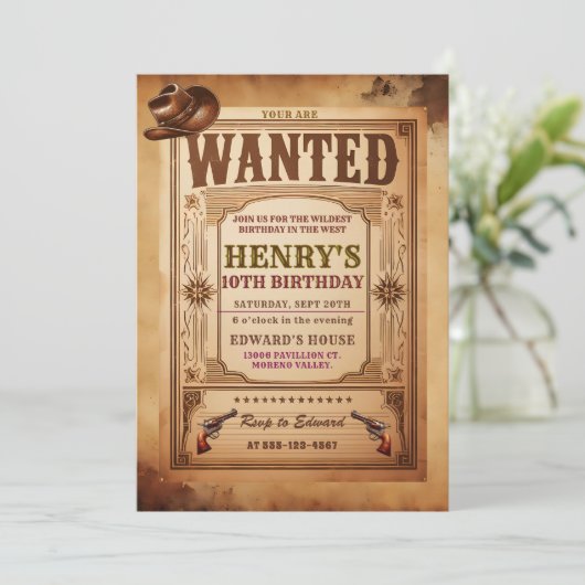 ウェスタンウォッチングカウボーイ誕生日招待状 招待状 (スタンド正面)