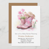 ウェスタンウォーターカラードリーミー女性のカーボーイベビーシャワー 招待状 (正面/裏面)