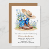 ウェスタンウォーターカラーブーツとハットベビーシャワー 招待状 (正面/裏面)