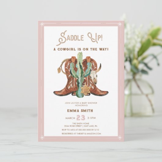 ウェスタンウォーターカラーベビーガールシャワー 招待状 (スタンド正面)