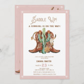 ウェスタンウォーターカラーベビーガールシャワー 招待状 (正面/裏面)