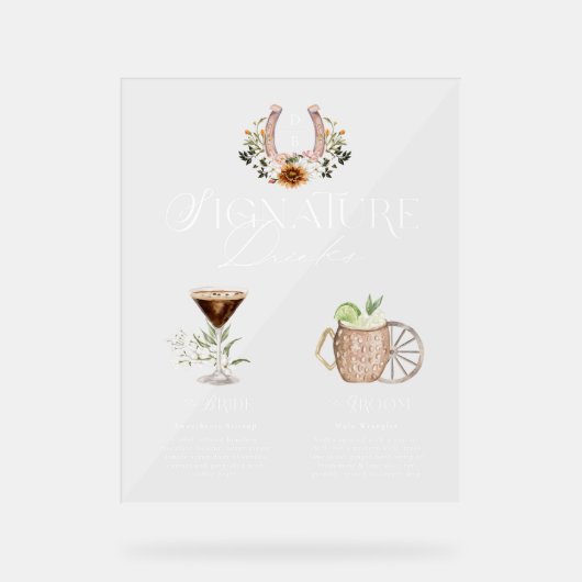 ウェスタンウォーターカラー新郎新婦シグネチャードリンク アクリルサイン (正面)