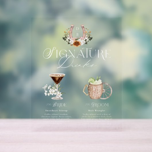 ウェスタンウォーターカラー新郎新婦シグネチャードリンク アクリルサイン (ニュートラル)