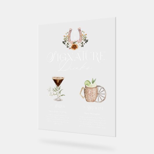 ウェスタンウォーターカラー新郎新婦シグネチャードリンク アクリルサイン (傾斜)