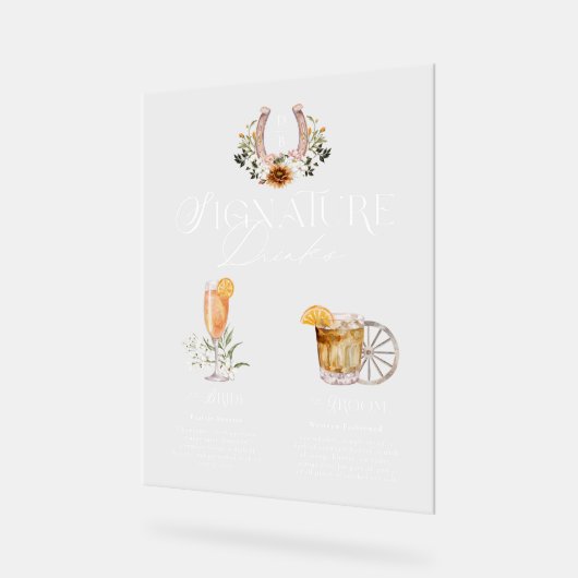 ウェスタンウォーターカラー新郎新婦シグネチャードリンク アクリルサイン (傾斜)