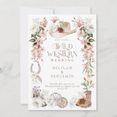ウェスタンエレガントウォータカラーフローラカウボーイ結婚ズ 招待状 (正面)