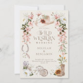 ウェスタンエレガントウォータカラーフローラカウボーイ結婚ズ 招待状 (正面)