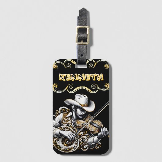 ウェスタンエレガントカウボーイチャーム付きストリングス ラゲッジタグ (正面縦)