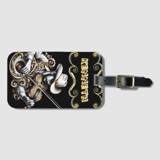 ウェスタンエレガントカウボーイチャーム付きストリングス ラゲッジタグ (正面横)