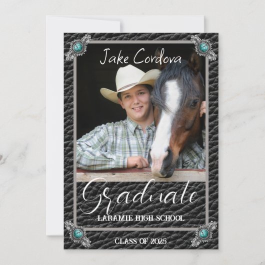 ウェスタンエレガントスタイルレザーフォト卒業Inv 招待状 (正面)