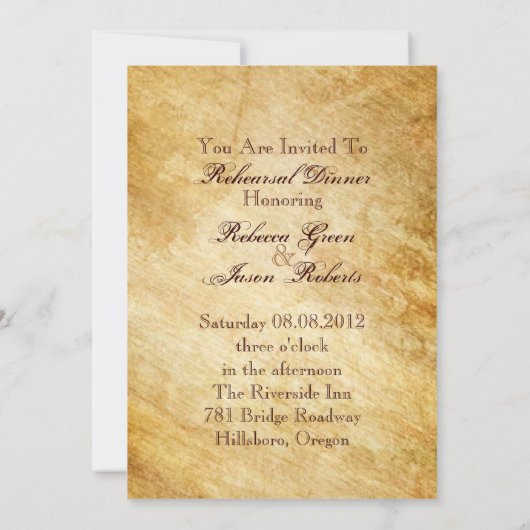 ウェスタンエレガントビンテージの結婚式のリハーサル 招待状 (裏面)