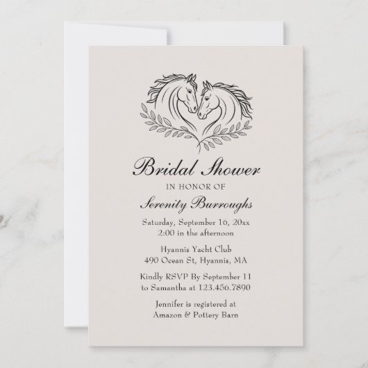 ウェスタンエレガントホース素朴カントリーブライダルシャワー 招待状 (正面)