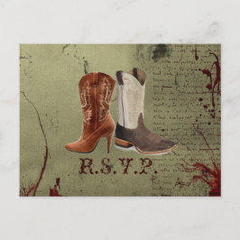 ウェスタンカウボーイのブーツを引っ掛け結婚る インビテーションポストカード