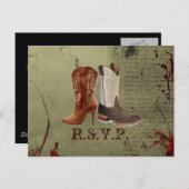 ウェスタンカウボーイのブーツを引っ掛け結婚る インビテーションポストカード (正面/裏面)