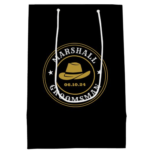 ウェスタンカウボーイのロゴが入ったオリジナルの groom's men プレゼント ミディアムペーパーバッグ (裏面)