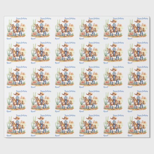 ウェスタンカウボーイオンホースパーソナライズされた誕生日 ラッピングペーパー (フラット)