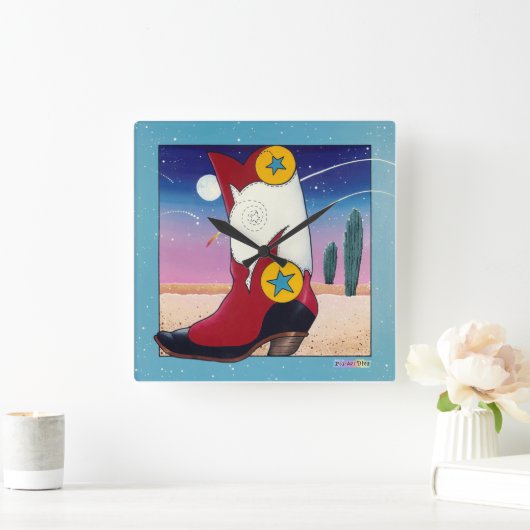 ウェスタンカウボーイブーツの壁時計のドレスアップ スクエア壁時計 (ホーム)