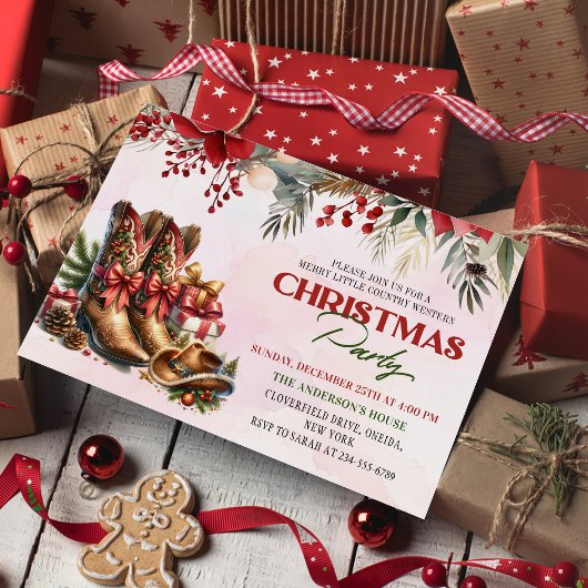 ウェスタンカウボーイブーツクリスマスパーティの招待状 招待状