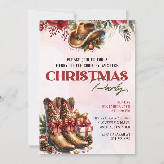 ウェスタンカウボーイブーツクリスマスパーティの招待状 招待状 (正面)
