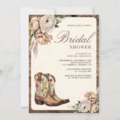 ウェスタンカウボーイブーツフォトQRコードブライダルシャワー 招待状 (正面)