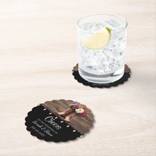 ウェスタンカウボーイブーツフローラエレガントな結婚式 ペーパーコースター (インサイチュ)