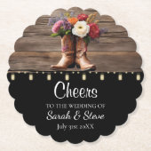 ウェスタンカウボーイブーツフローラエレガントな結婚式 ペーパーコースター (正面)