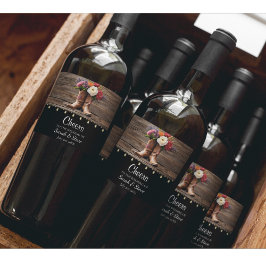 ウェスタンカウボーイブーツフローラエレガントな結婚式 ワインラベル