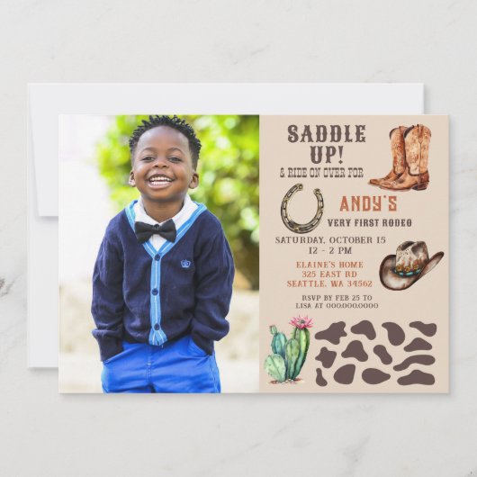 ウェスタンカウボーイロデオボーイズ写真誕生日 招待状 (正面)