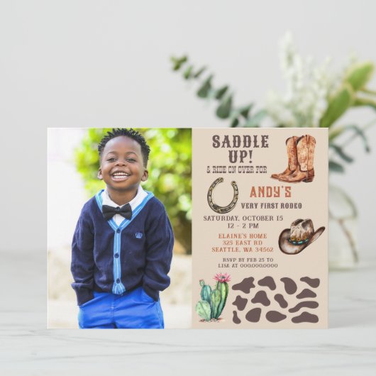 ウェスタンカウボーイロデオボーイズ写真誕生日 招待状 (スタンド正面)