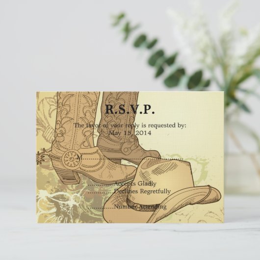 ウェスタンカウボーイ女性のカーボーイウェディングRSVP 出欠カード (スタンド正面)