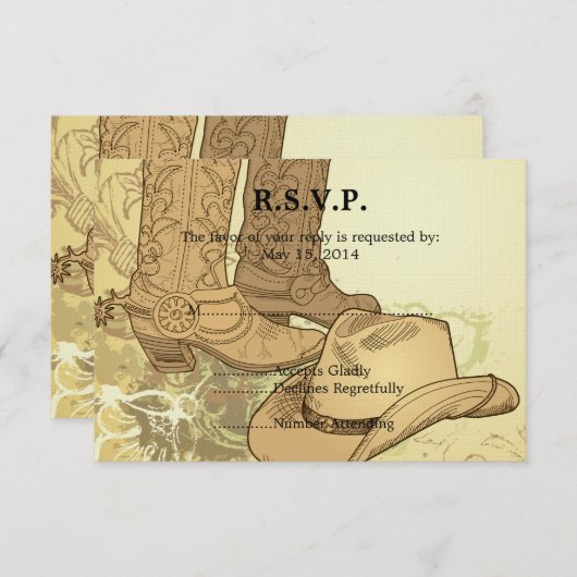 ウェスタンカウボーイ女性のカーボーイウェディングRSVP 出欠カード (正面/裏面)