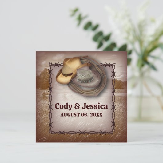 ウェスタンカウボーイ素朴カントリーウェディング招待状 招待状 (スタンド正面)