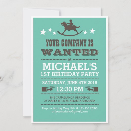 ウェスタンカウボーイ誕生日招待状forボーイズ 招待状 (正面)