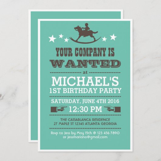 ウェスタンカウボーイ誕生日招待状forボーイズ 招待状 (正面/裏面)