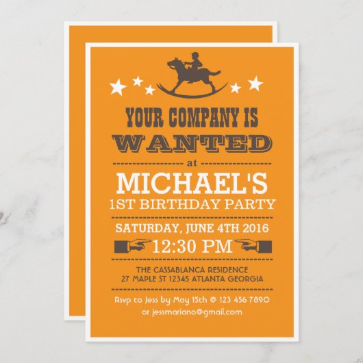 ウェスタンカウボーイ誕生日招待状forボーイズ 招待状 (正面/裏面)