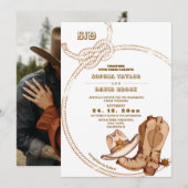 ウェスタンカウボーイ風の田舎の結婚式 招待状 (正面/裏面)