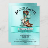 ウェスタンカウボーブーツアクアマリンティール(緑がかった色)バブルシック 招待状 (正面/裏面)