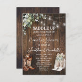 ウェスタンカップルシャワー招待状素朴カウボーイ 出欠カード (正面/裏面)