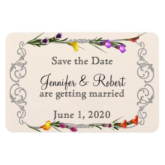 ウェスタンカラリリーポシュウェディング日付を保存 マグネット (横)