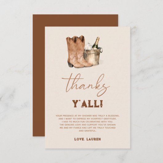 ウェスタンカントリーなコウボーイブーツ&バブル ブライズシャワー サンキューカード (正面/裏面)