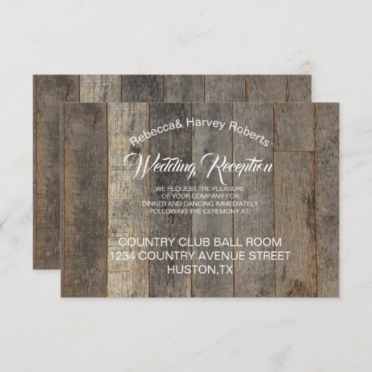 ウェスタンカントリーの木目調の納屋での結婚式の披露宴 招待状 (正面/裏面)
