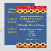 ウェスタンカントリーひまわりデニムバンダナパーティー 招待状 (正面/裏面)