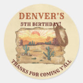 ウェスタンカントリーカウボーイ誕生日サンキューユー ラウンドシール (正面)