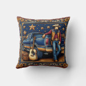 ウェスタンカントリーシンガーギターとトラックブルー クッション (裏面)