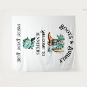 ウェスタンカントリー女性のカーボーイブーツティール（緑がかった色）牡丹バブリー タペストリー (正面(横))