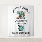 ウェスタンカントリー女性のカーボーイブーツティール（緑がかった色）牡丹バブリー タペストリー (正面)