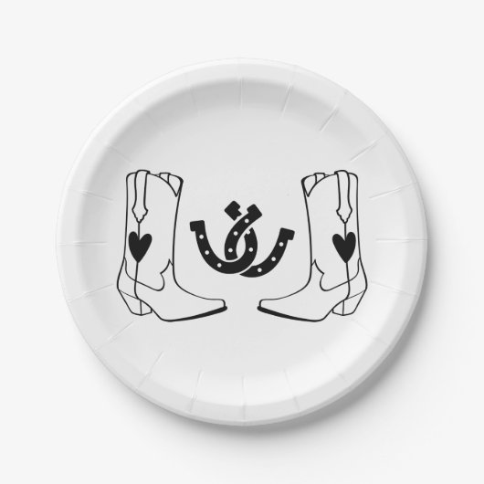 ウェスタンカントリー素朴ウェディングカウボーイブラック ペーパープレート (正面)
