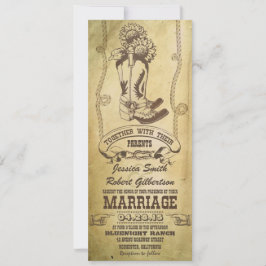 ウェスタンカントリー風の古いブーツとヴィンテージ結婚式の招待状 招待状